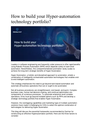 How to build your Hyper-automation technology portfolio?