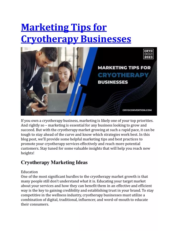 marketing tips for cryotherapy businesses