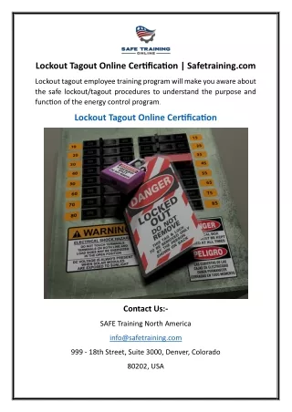 Lockout Tagout Online Certification Safetraining.com