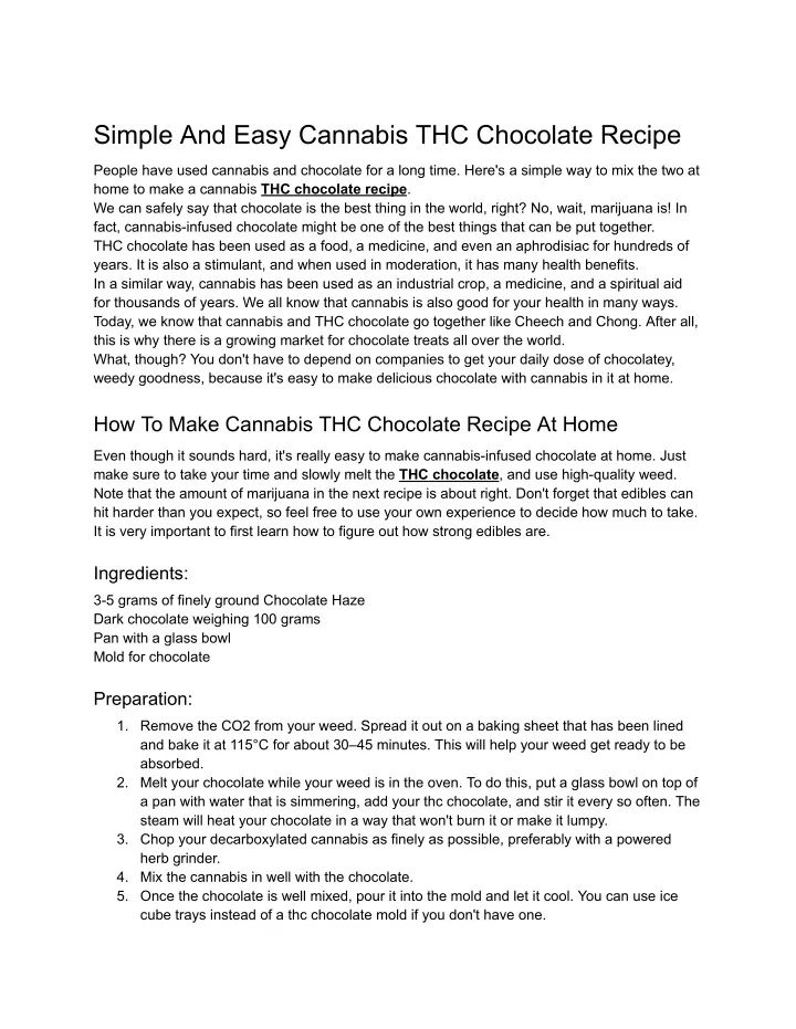 simple and easy cannabis thc chocolate recipe