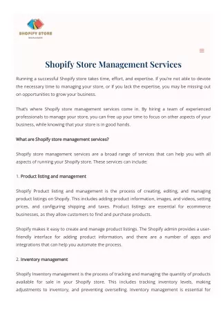 Shopify Store Management Services