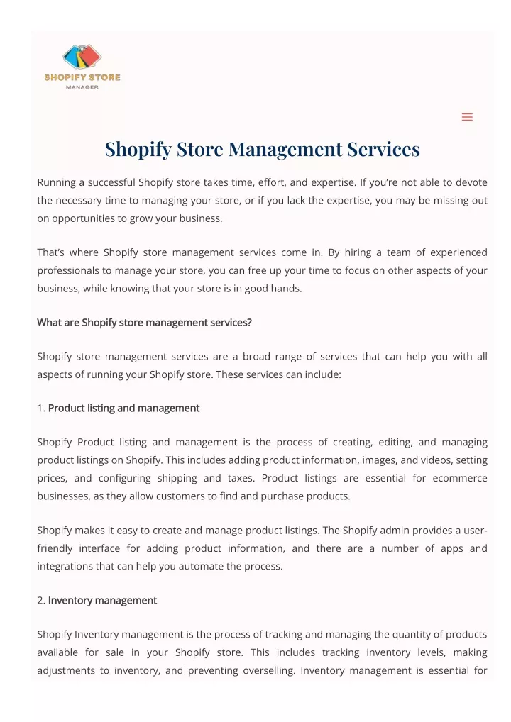 shopify store management services