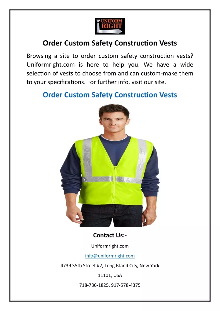 order custom safety construction vests