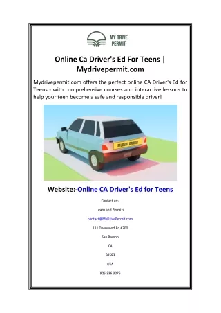 Online Ca Driver's Ed For Teens  Mydrivepermit.com