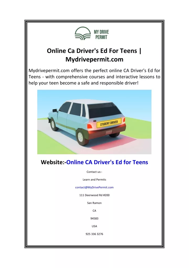 online ca driver s ed for teens mydrivepermit com