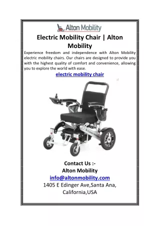 Electric Mobility Chair  Alton Mobility