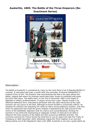 get [PDF] Download Austerlitz, 1805: The Battle of the Three Emperors (Re-Enactm