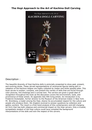 [PDF READ ONLINE] The Hopi Approach to the Art of Kachina Doll Carving kindle
