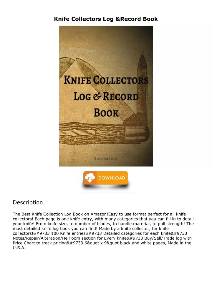 knife collectors log record book