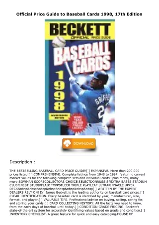 Download Book [PDF] Official Price Guide to Baseball Cards 1998, 17th Edition be