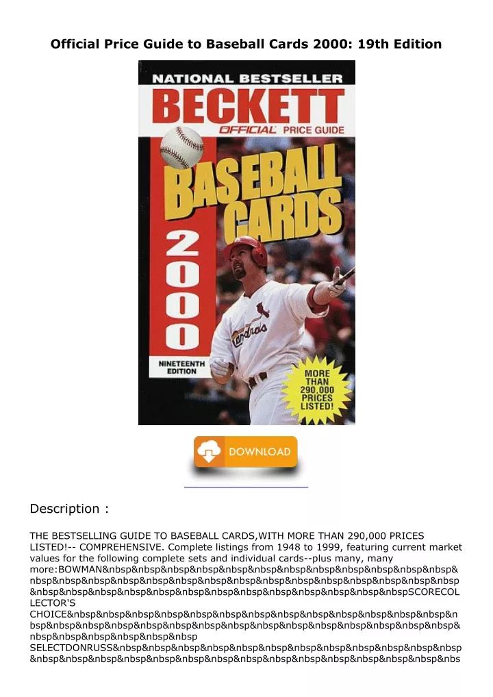 official price guide to baseball cards 2000 19th