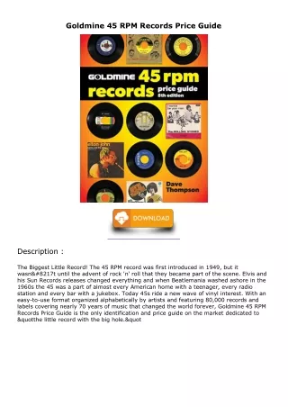 [READ DOWNLOAD] Goldmine 45 RPM Records Price Guide bestseller