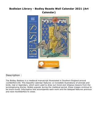 [PDF] DOWNLOAD Bodleian Library - Bodley Beasts Wall Calendar 2021 (Art Calendar