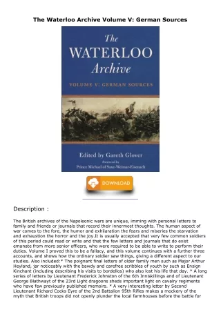 PDF/READ The Waterloo Archive Volume V: German Sources free