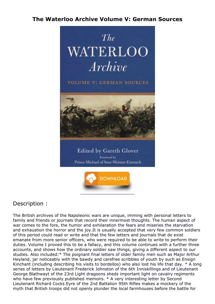 the waterloo archive volume v german sources