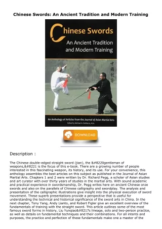 get [PDF] Download Chinese Swords: An Ancient Tradition and Modern Training down