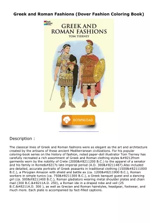[PDF READ ONLINE] Greek and Roman Fashions (Dover Fashion Coloring Book) downloa