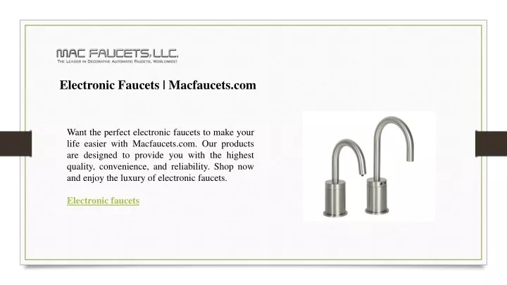 electronic faucets macfaucets com