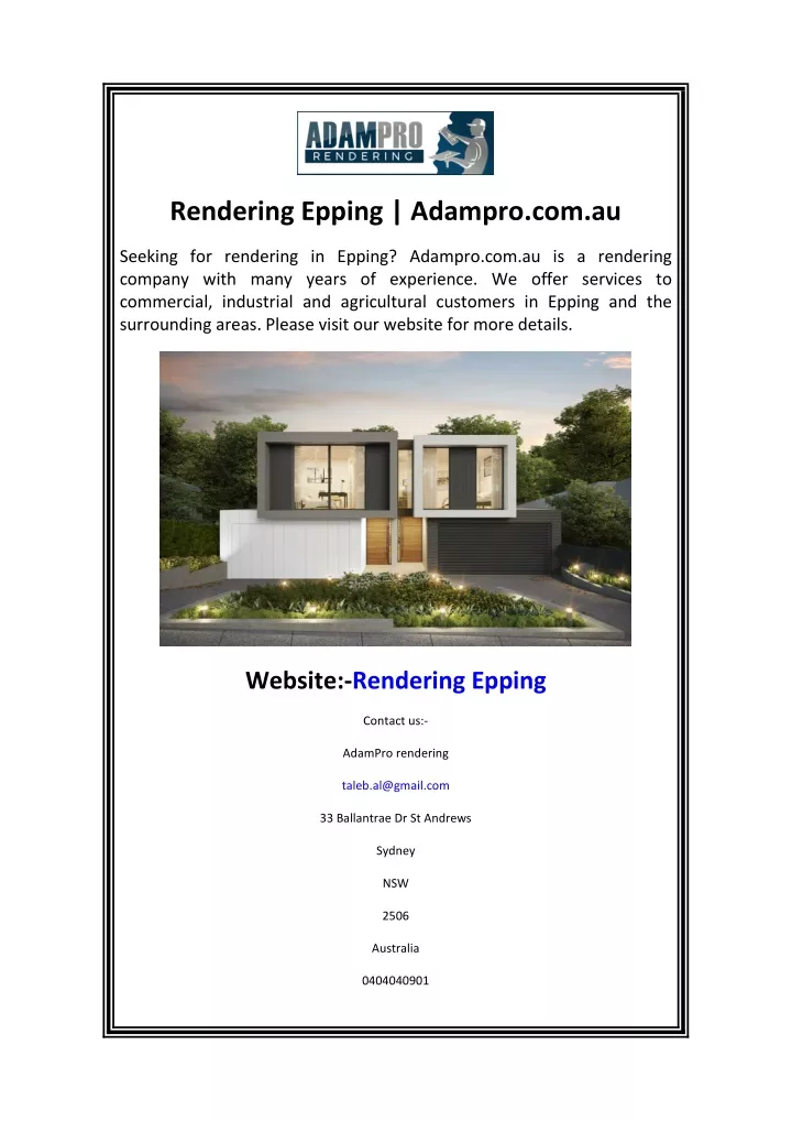 rendering epping adampro com au