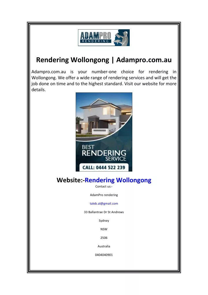 rendering wollongong adampro com au