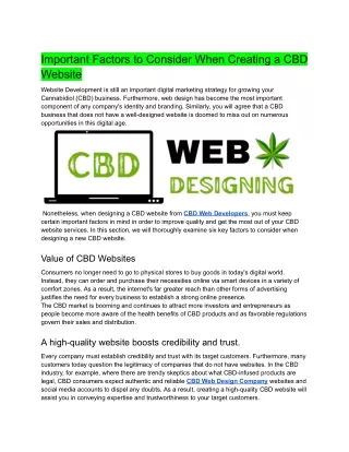 Important Factors to Consider When Creating a CBD Website