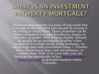 What Is an Investment Property Mortgage