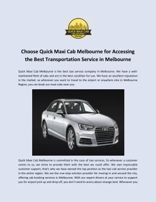 Choose Quick Maxi Cab Melbourne for Accessing the Best Transportation Service