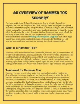 An Overview of Hammer Toe Surgery