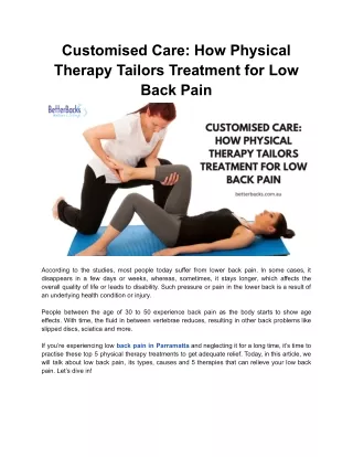 Customised Care: How Physical Therapy Tailors Treatment for Low Back Pain