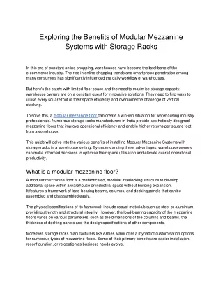 exploring the benefits of modular mezzanine