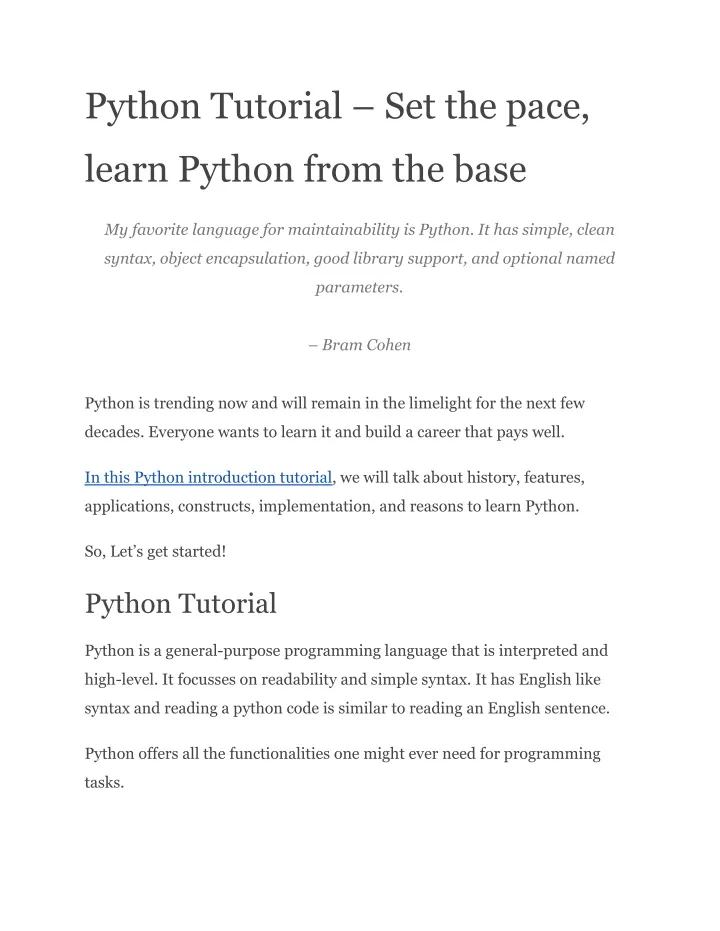 python tutorial set the pace