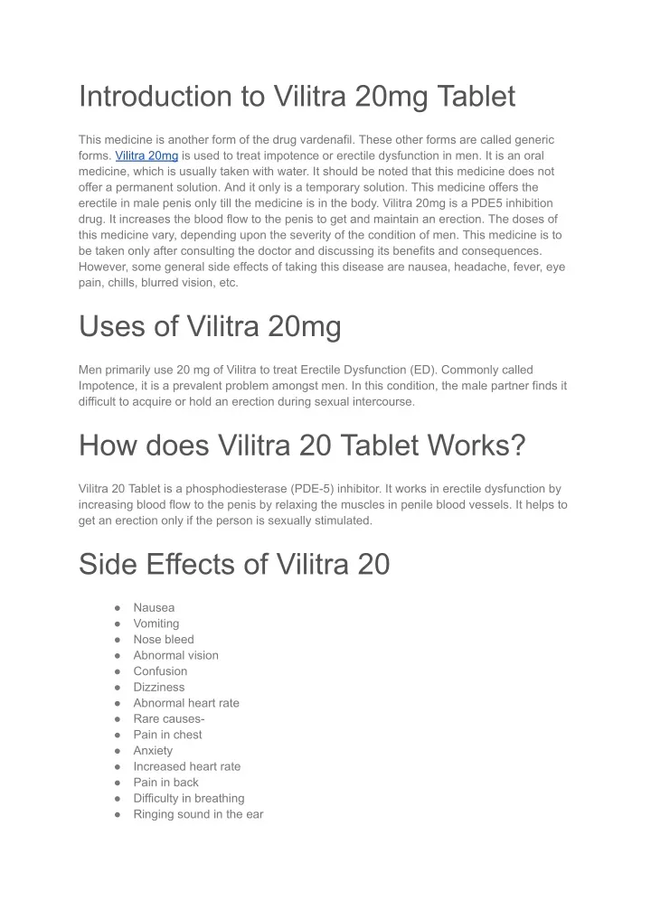 introduction to vilitra 20mg tablet