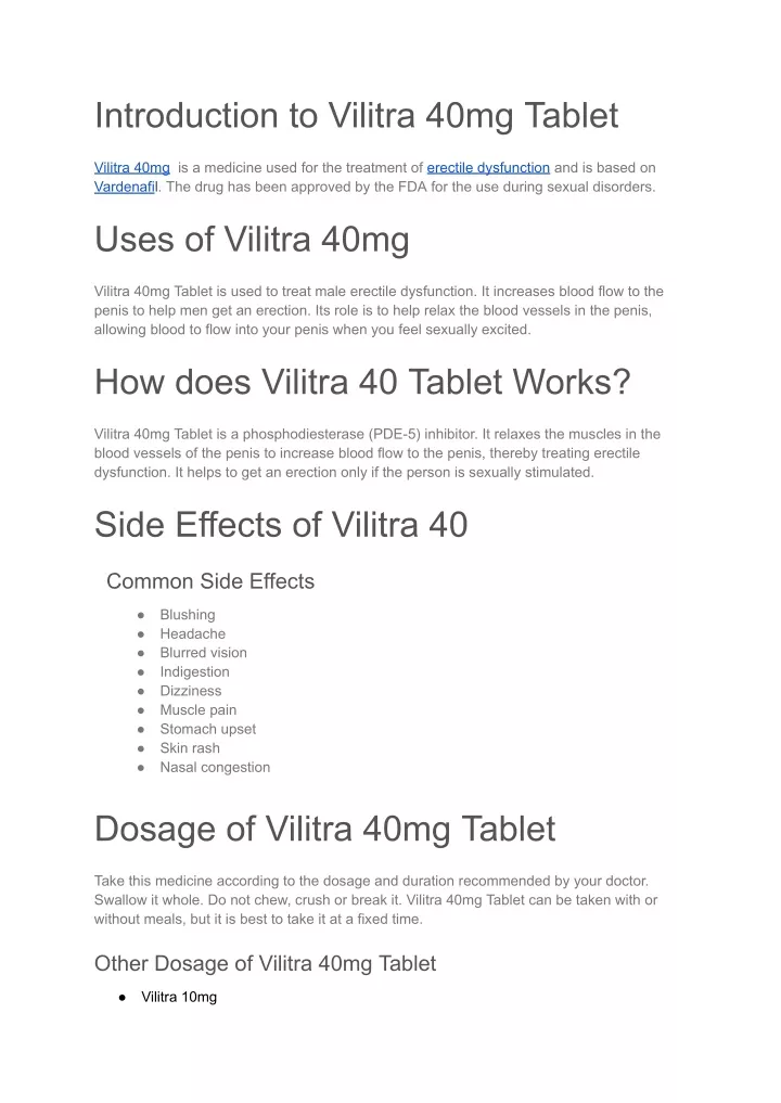 introduction to vilitra 40mg tablet