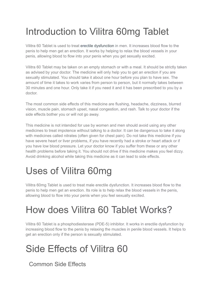 introduction to vilitra 60mg tablet
