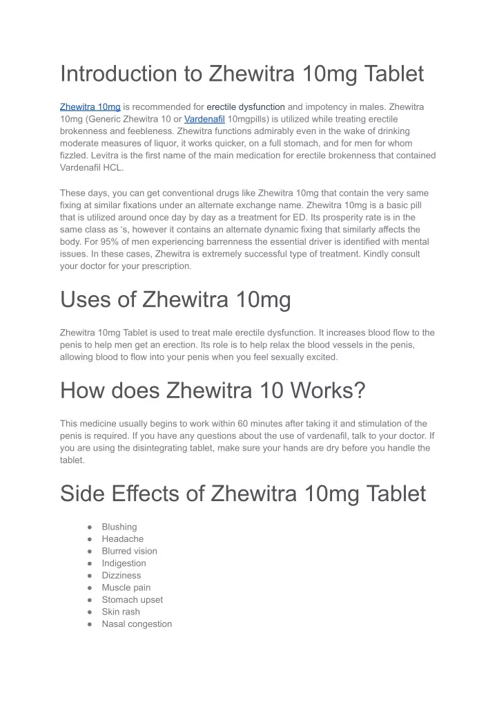 introduction to zhewitra 10mg tablet