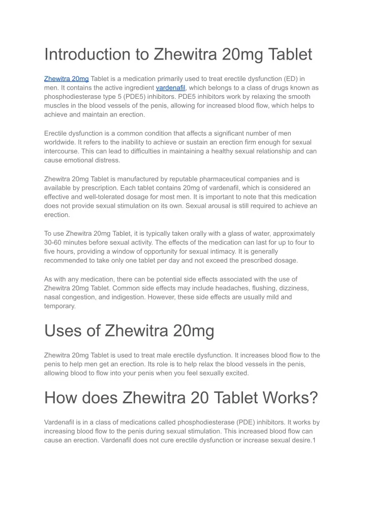 introduction to zhewitra 20mg tablet