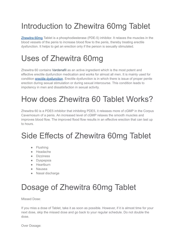 introduction to zhewitra 60mg tablet