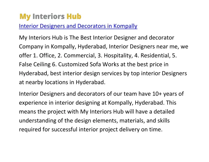 interior designers and decorators in kompally