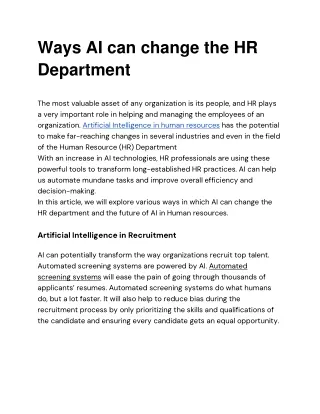 Ways AI can change the HR Department
