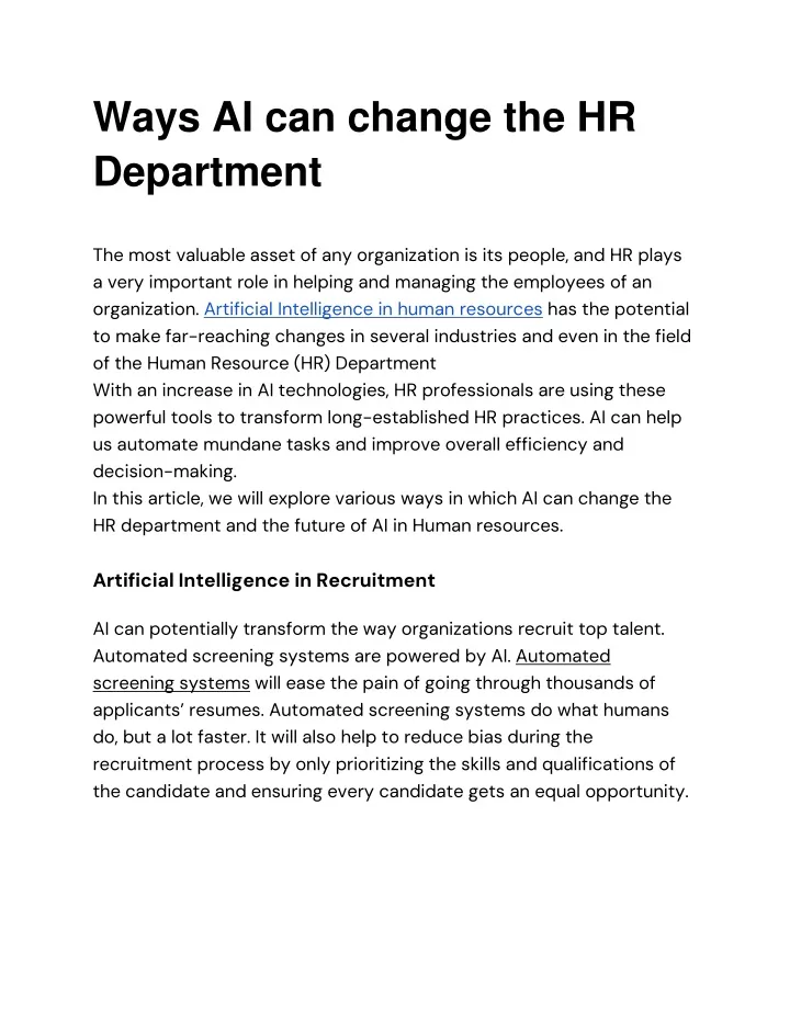ways ai can change the hr department