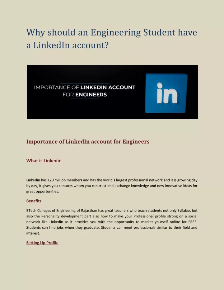 why should an engineering student have a linkedin