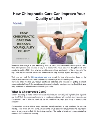 How Chiropractic Care Can Improve Your Quality of Life