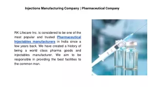 Injections Manufacturing Company | Pharmaceutical Company