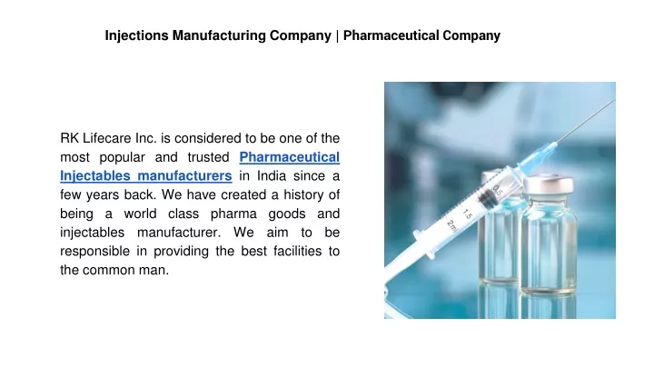 injections manufacturing company pharmaceutical