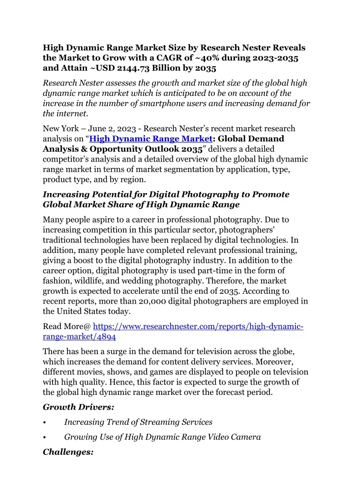 high dynamic range market size by research nester