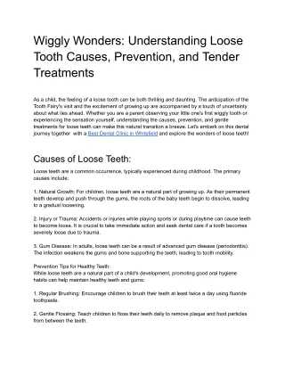 Wiggly Wonders_ Understanding Loose Tooth Causes, Prevention, and Tender Treatments