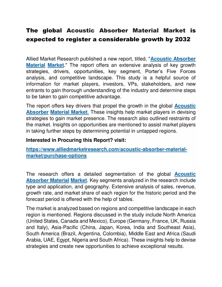 the global acoustic absorber material market