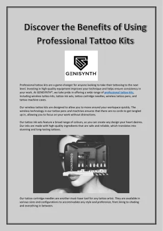 Discover the Benefits of Using Professional Tattoo Kits | Genisynth