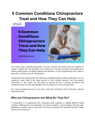 5 Common Conditions Chiropractors Treat and How They Can Help