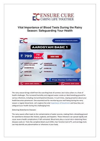 Vital Importance of Blood Tests During the Rainy Season